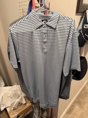 FootJoy Men's Striped Polo - Light Blue & White